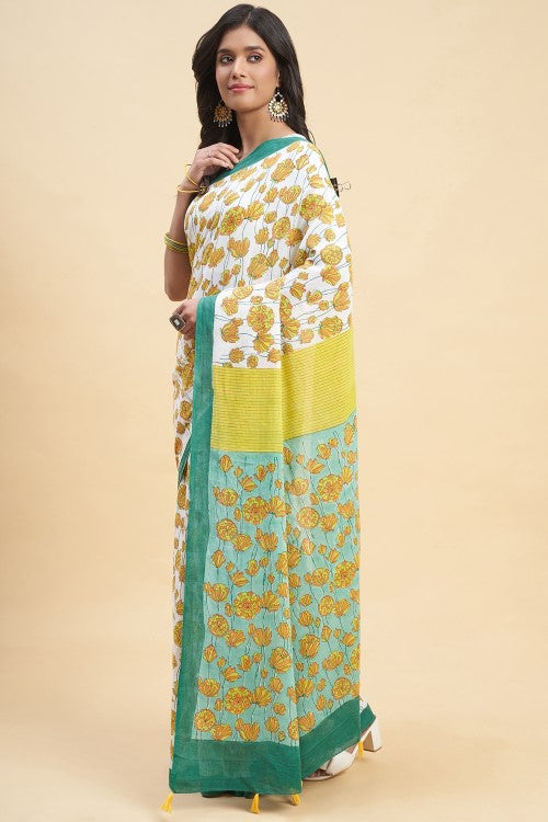 Sooti Syahi Azalia Green Handblock Print Cotton Saree Online