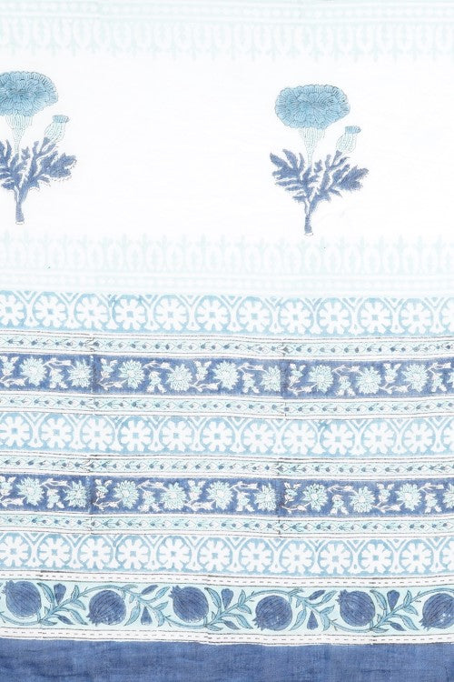Sooti Syahi "Daffodil Blue" Handblock Print Mul Cotton Saree