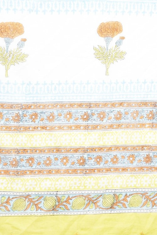 Sooti Syahi "Daffodil Yellow" Handblock Print Mul Cotton Saree