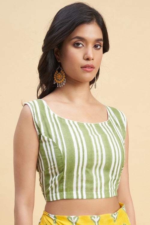 Sooti Syahi "Mandevilla Yellow" Handblock Print Mul Cotton Saree
