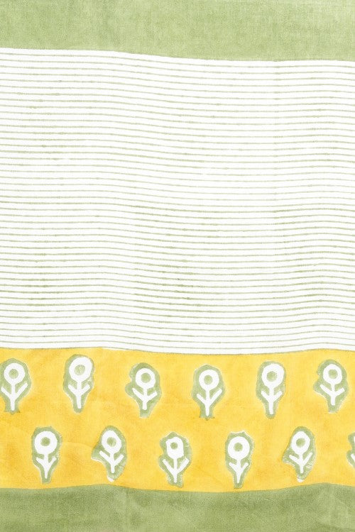 Sooti Syahi "Mandevilla Yellow" Handblock Print Mul Cotton Saree