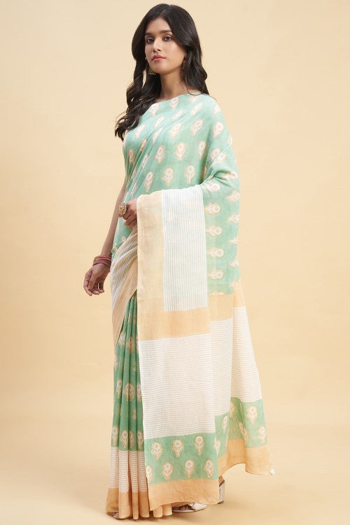 Sooti Syahi Mandevilla Piast Print Cotton Saree Online