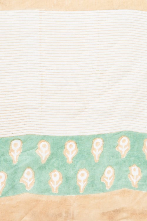 Sooti Syahi "Mandevilla Piast" Handblock Print Mul Cotton Saree