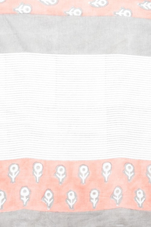 Sooti Syahi "Mandevilla Salmon"Handblock Print Mul Cotton Saree