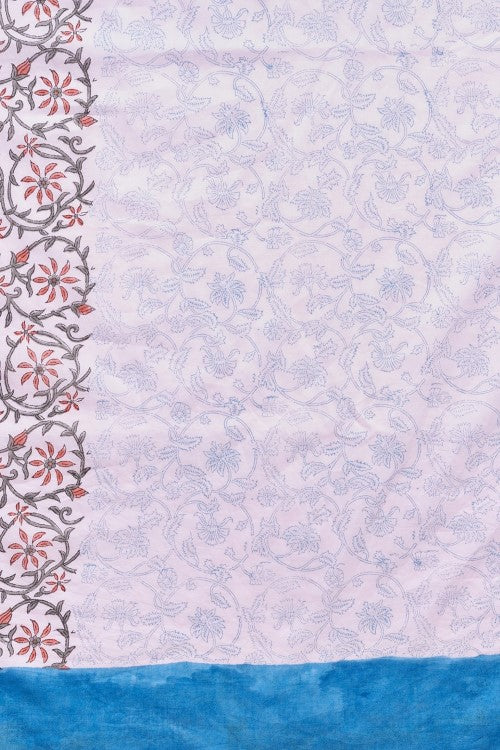 Sooti Syahi "Crape Myrtle Pink" Handblock Print Mul Cotton Saree