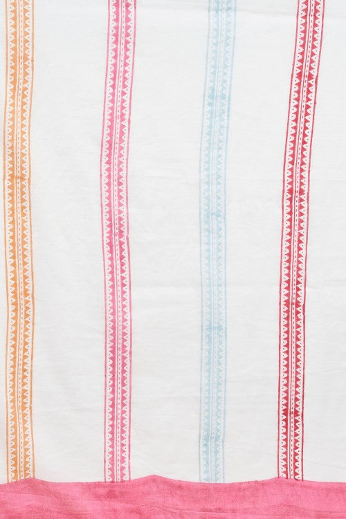 Sooti Syahi " California Pink" Block Printed Cotton Saree