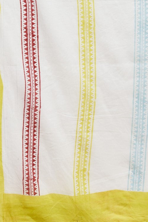 Sooti Syahi "California Yellow" Handblock Print Mul Cotton Saree