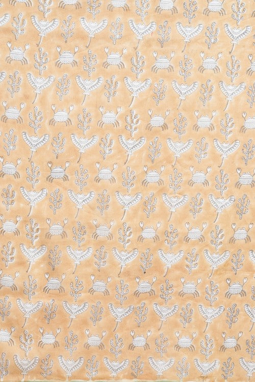 Sooti Syahi "King Crabs Greeny" Handblock Print Mul Cotton Saree