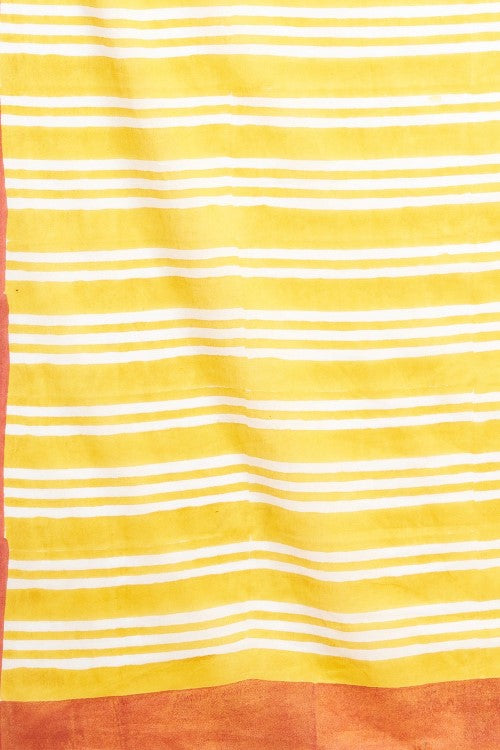 Sooti Syahi "Paradise Yellow" Handblock Print Mul Cotton Saree