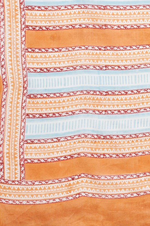 Sooti Syahi Orange Penguins Block Print Cotton Saree Online