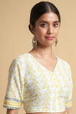 Sooti Syahi "Yellow Penguins" Block Printed Cotton Saree