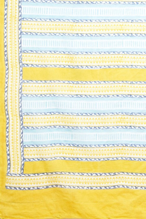 Sooti Syahi "Yellow Penguins" Block Printed Cotton Saree
