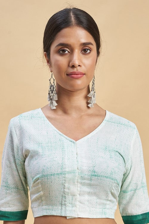 Sooti Syahi "Crab In Green'' Block Printed Cotton Saree