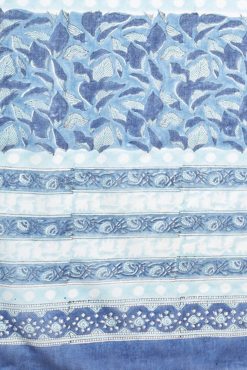 Sooti Syahi "Autumnal Blue'' Block Printed Cotton Saree