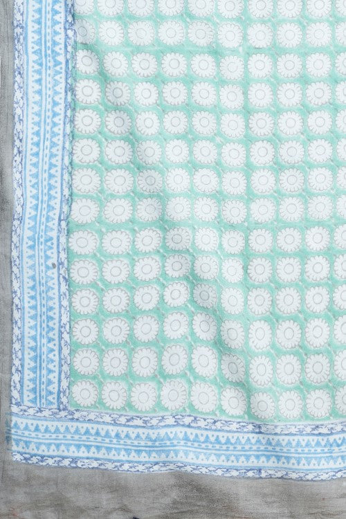 Sooti Syahi "Ocean Blue Pearls" Block Printed Cotton Saree