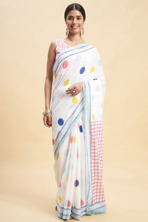 Sooti Syahi Ocean Pearls Block Print Cotton Saree Online