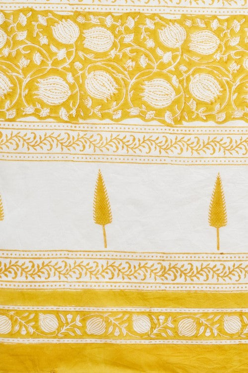 Sooti Syahi "Botanical Yellow'' Block Printed Cotton Saree