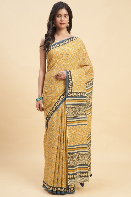 Sooti Syahi Excelsa Block Print Cotton Saree Online