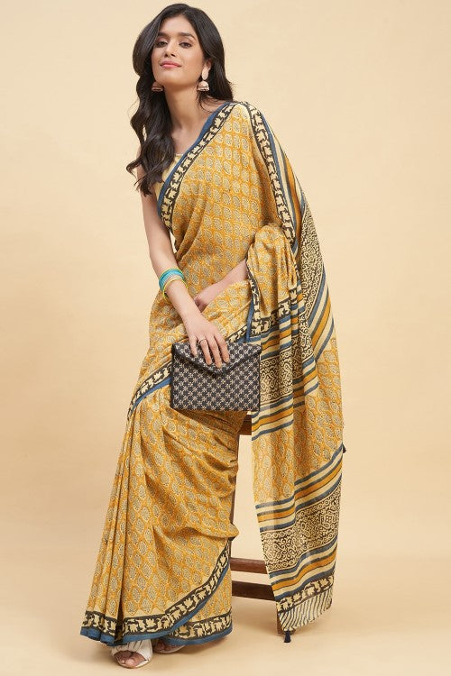 Sooti Syahi "Excelsa " Handblock Print Mul Cotton Saree