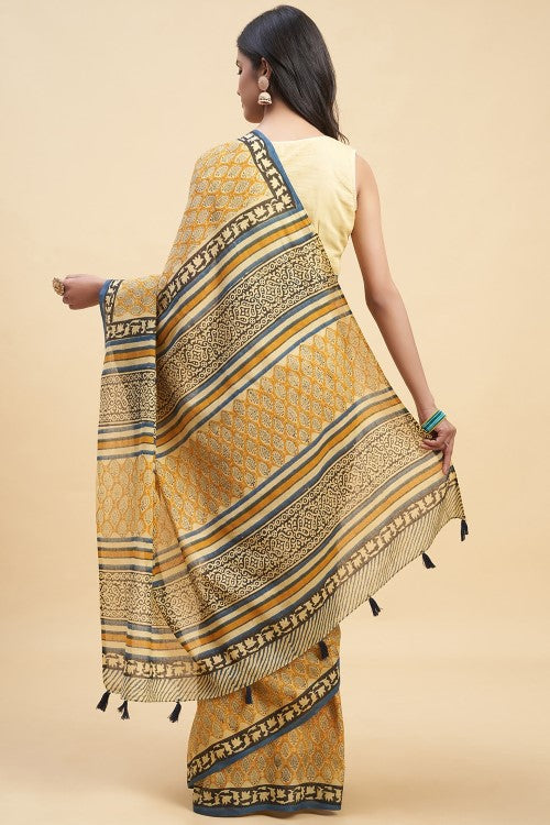 Sooti Syahi "Excelsa " Handblock Print Mul Cotton Saree