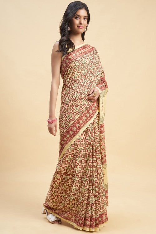 Sooti Syahi "Arabica" Handblock Print Mul Cotton Saree