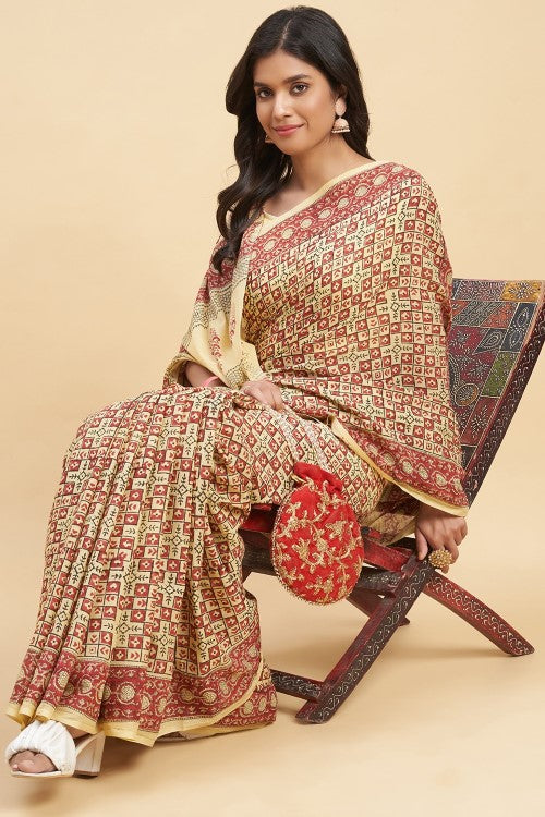 Sooti Syahi "Arabica" Handblock Print Mul Cotton Saree