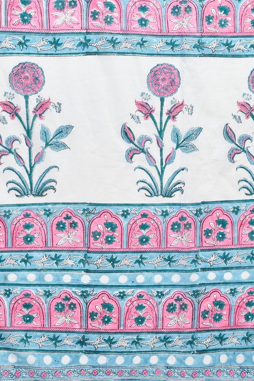 Sooti Syahi "Zinna Pink" Handblock Print Mul Cotton Saree