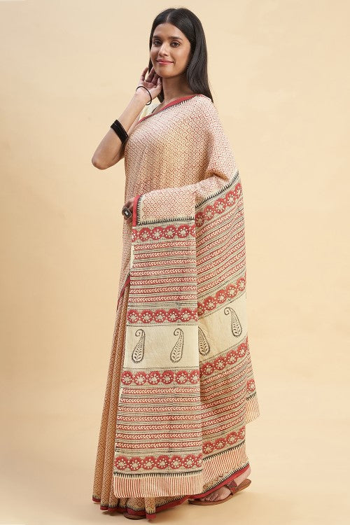 Sooti Syahi "Robusta" Handblock Print Mul Cotton Saree