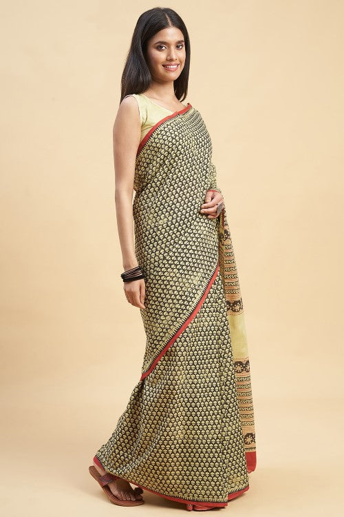 Sooti Syahi "Liberica" Handblock Print Mul Cotton Saree