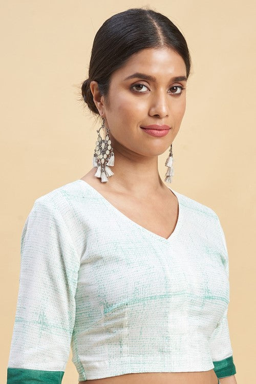 Sooti Syahi "Fiddler Green Crab'' Block Printed Cotton Saree