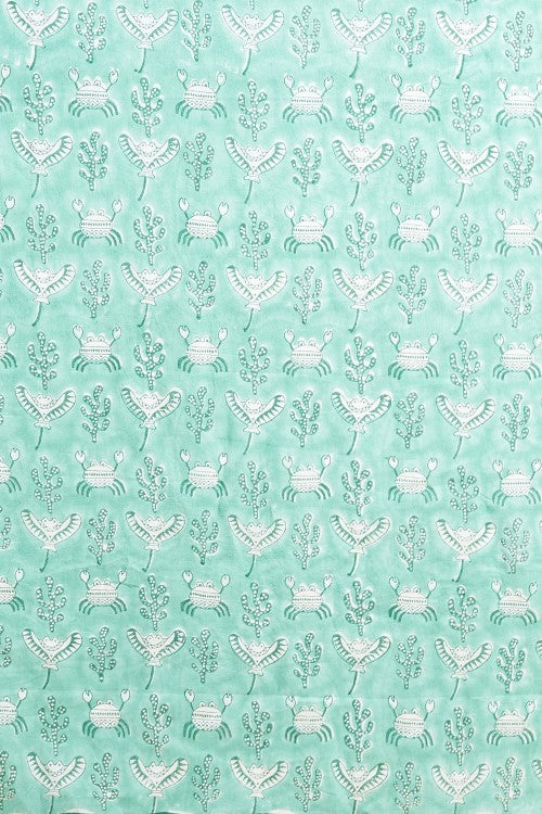 Sooti Syahi "Fiddler Green Crab'' Block Printed Cotton Saree