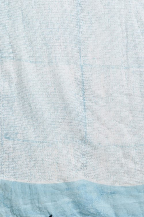 Sooti Syahi " Candy Blue Stripes'' Block Printed Cotton Saree