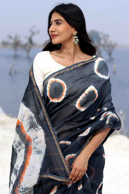 Sooti Syahi "Midnight Mirage" Bandhni Chanderi Saree