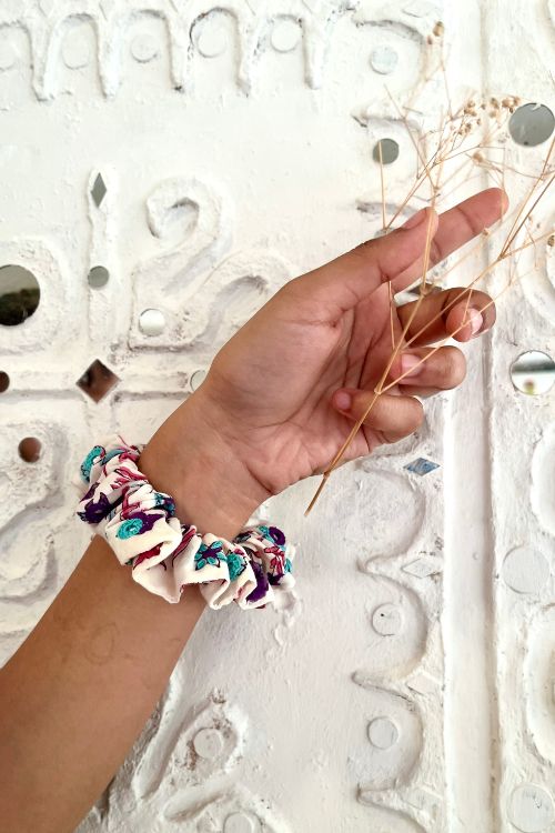 Okhai Hand-Embroidered Mirrorwork Scrunchies (Set of 3)