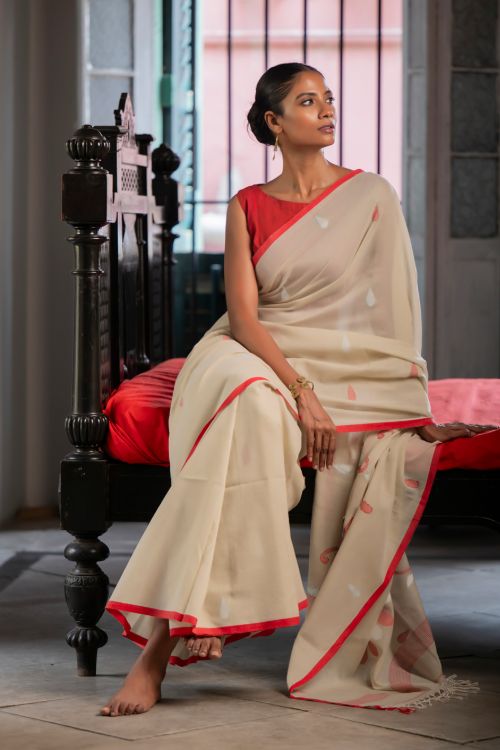TICH Exclusive Soft Handwoven Bengal Cotton Jamdani Saree - Charuneer