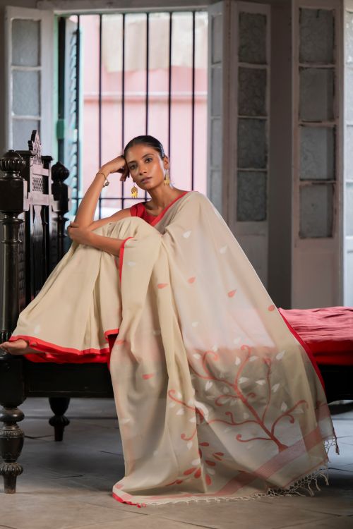 TICH Exclusive Soft Handwoven Bengal Cotton Jamdani Saree - Charuneer