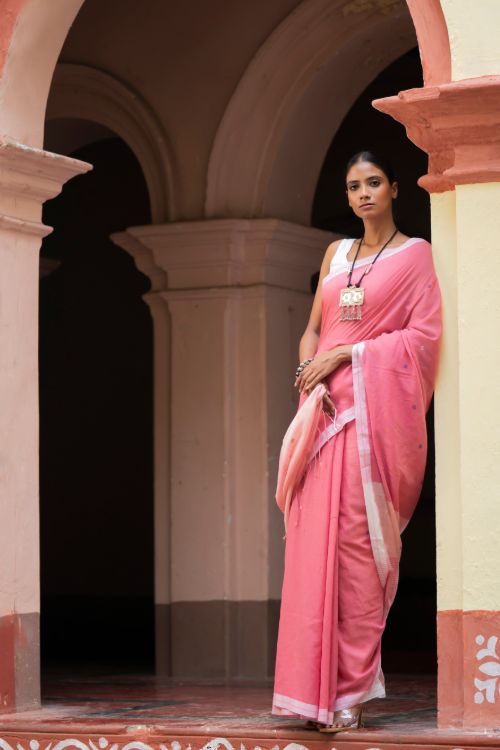 TICH Soft & Light. Handwoven Bengal Cotton Saree - Gulabsi
