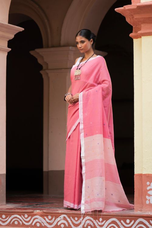TICH Soft & Light. Handwoven Bengal Cotton Saree - Gulabsi