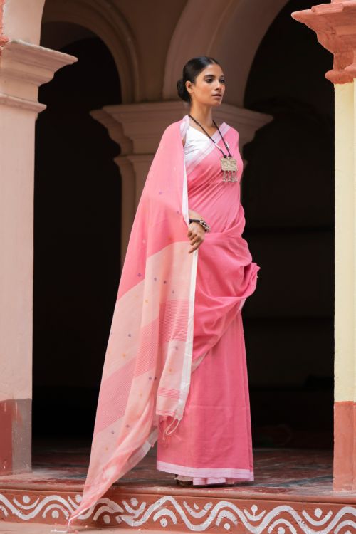 TICH Soft & Light. Handwoven Bengal Cotton Saree - Gulabsi