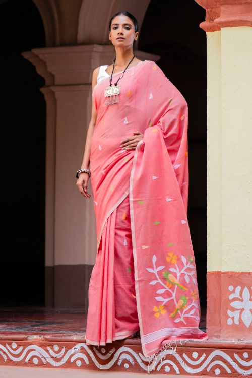 TICH Exclusive Soft Handwoven Bengal Cotton Jamdani Saree - Pakhipath