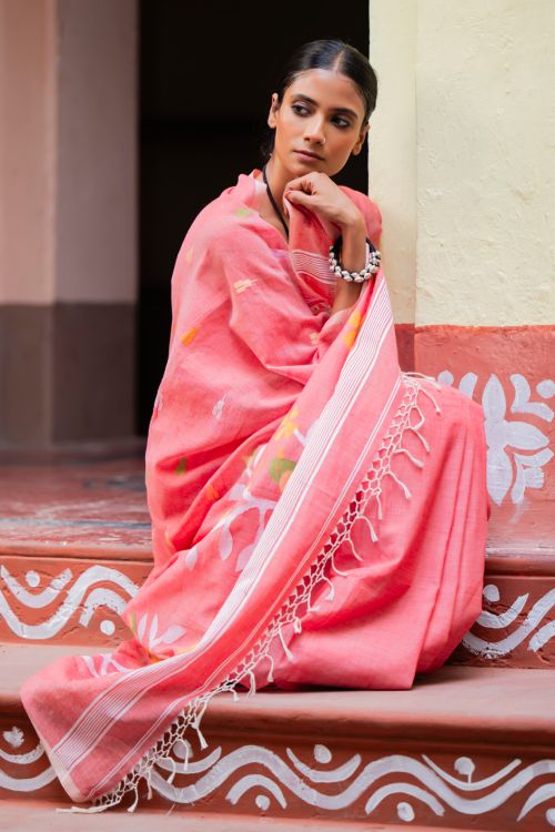 TICH Exclusive Soft Handwoven Bengal Cotton Jamdani Saree - Pakhipath