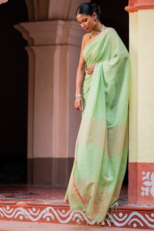 TICH Soft & Light. Handwoven Bengal Cotton Saree - Pistamora