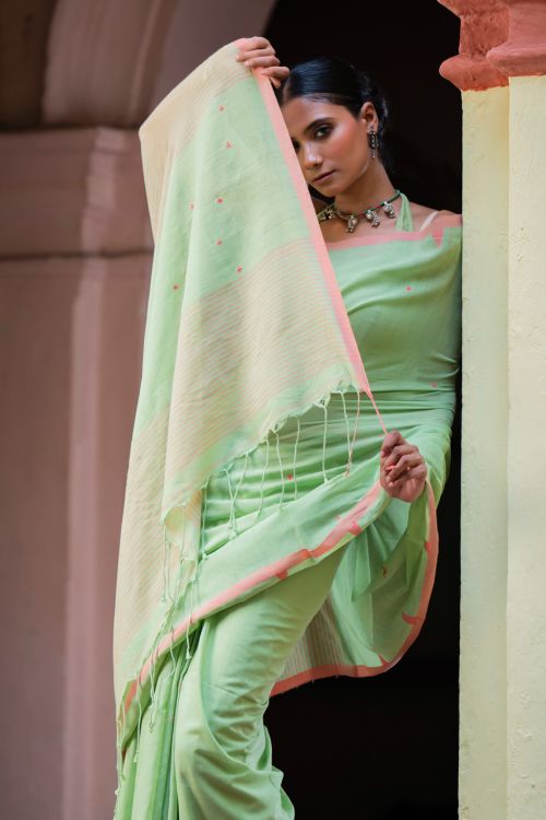 TICH Soft & Light. Handwoven Bengal Cotton Saree - Pistamora