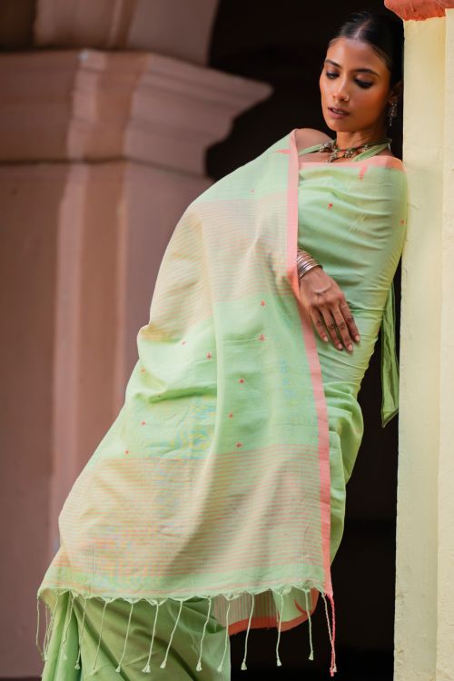 TICH Soft & Light. Handwoven Bengal Cotton Saree - Pistamora