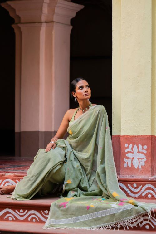 TICH Exclusive Soft Handwoven Bengal Cotton Jamdani Saree - Pakher Bhor