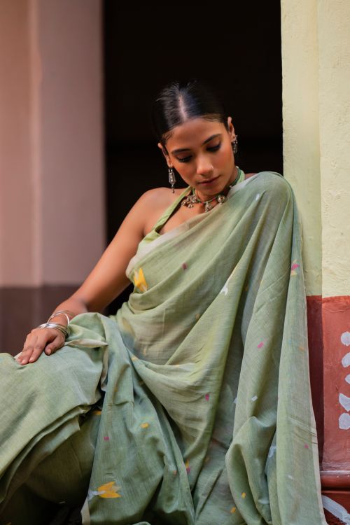 TICH Exclusive Soft Handwoven Bengal Cotton Jamdani Saree - Pakher Bhor