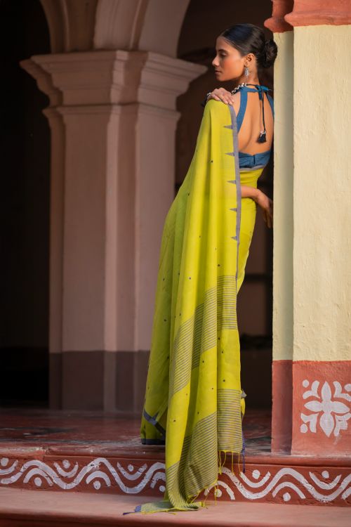 TICH Soft & Light. Handwoven Bengal Cotton Saree - Citrine Haze