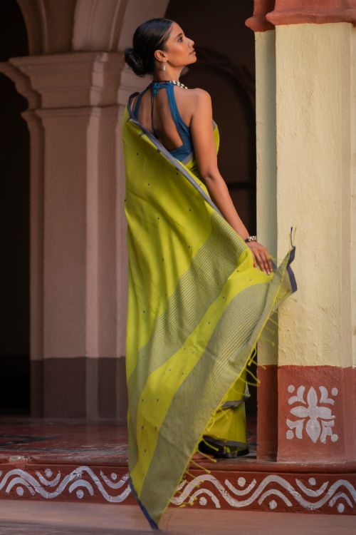 TICH Soft & Light. Handwoven Bengal Cotton Saree - Citrine Haze