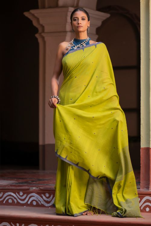 TICH Soft & Light. Handwoven Bengal Cotton Saree - Citrine Haze
