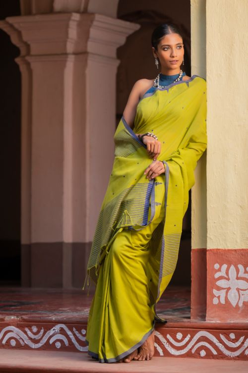 TICH Soft & Light. Handwoven Bengal Cotton Saree - Citrine Haze